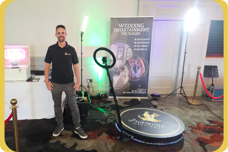 Guests enjoying a 360 photo booth at a wedding in Kilkenny